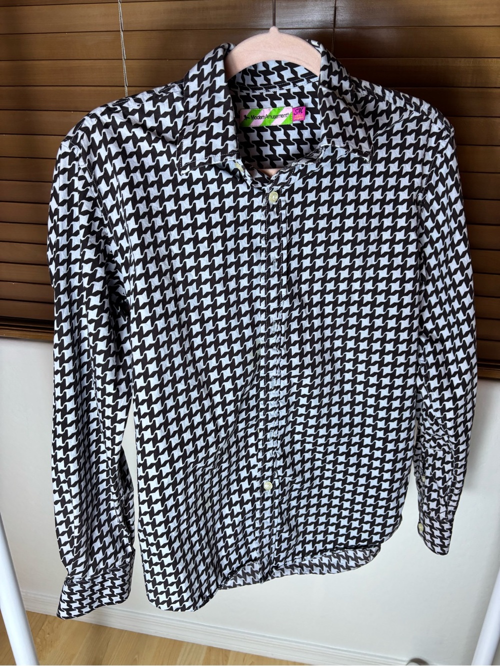 Modern Amusement Black and White Houndstooth Button-Down Shirt